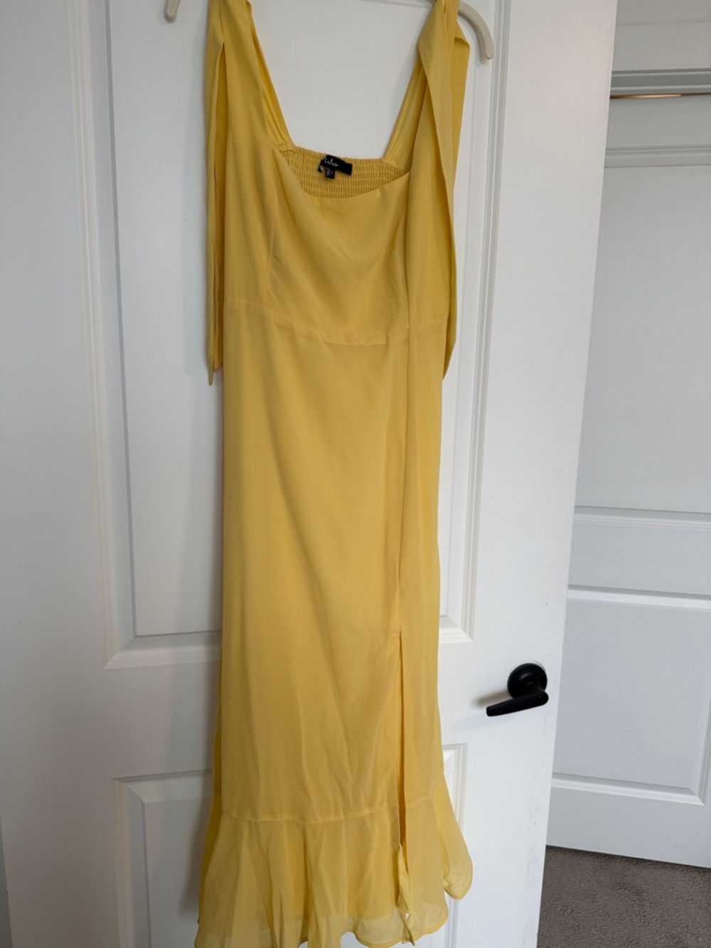 Lulu's Yellow Midi Slip Dress with Ruffle Hem